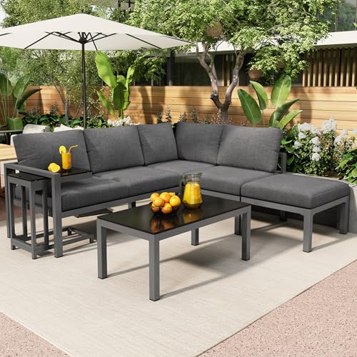 UATARU Corner Lounge for 4-5 People, Corner Sofa with Side Table and Coffee Table, Garden Set Patio Seating Conservatory von UATARU