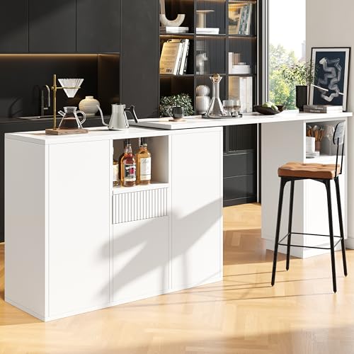 UATARU Extendable Bar Table, 360° Rotatable Dining Table with Storage Space for Dining Room (White) von UATARU