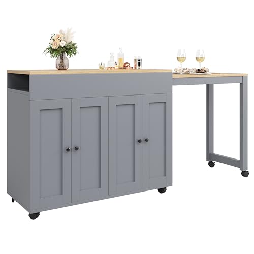 UATARU Extendable Bar Table (118-180), Extendable Bistro Table with Storage Space for Dining Room (Gray) von UATARU