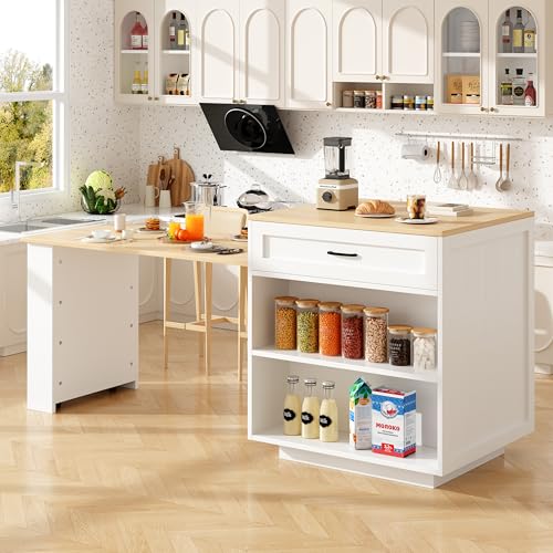 UATARU Extendable Bar Table with Storage Space, 2 Drawer and 2 Compartments, Kitchen Island Pull-Out Table for 2-6 People, Dining Trolley with Side Shelves UATARU Extendable Bar Table with Storage Space, 2 Drawer and 2 Compartments, Kitchen Island Pull-Out Table for 2-6 People, Dining Trolley with Side Shelves von UATARU