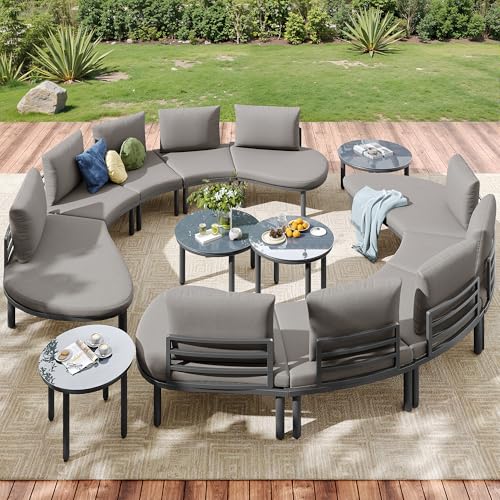 UATARU Garden Lounge Set for 10 People, Balcony Patio Seating Furniture Set Modern Dining Set with 4 Coffee Tables von UATARU