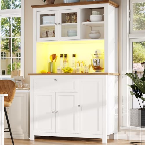 UATARU Kitchen Buffet LED Sideboard with Worktop and Drawer, Multipurpose Storage Cabinet with Adjustable Shelf, White UATARU Kitchen Buffet LED Sideboard with Worktop and Drawer, Multipurpose Storage Cabinet with Adjustable Shelf, White von UATARU