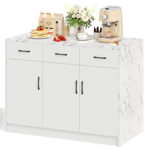 UATARU Kitchen Sideboard Cabinet with 3 Drawers and 3 Doors, Adjustable Shelf, Buffet Cabinet with Worktop for Dining Room, Living Room von UATARU