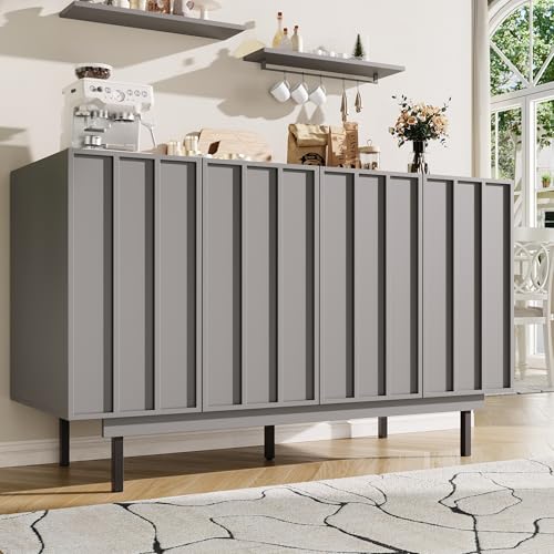 UATARU Minimalist Sideboard Kitchen Buffet Modern 4-Door Handle-Free Buffet Cabinet with Adjustable Shelves for Dining Room, Living Room & Kitchen (Gray) von UATARU