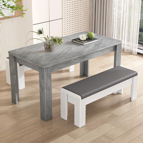 UATARU Rectangular Dining Table with 2 Benches Set, Modern Kitchen Dining Room Group von UATARU