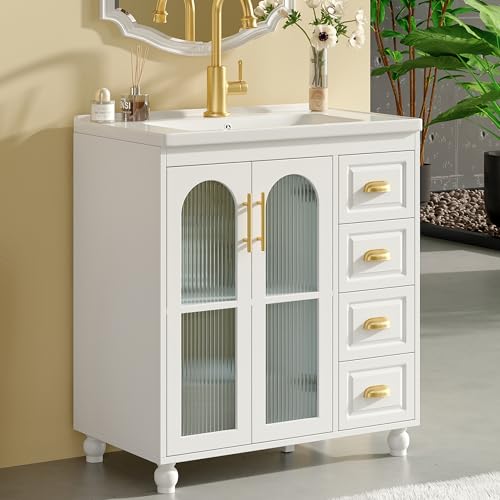 UATARU Under Sink Storage Cabinet with Ceramic Basin, Bathroom Storage Vanity Furniture 3 Drawers von UATARU