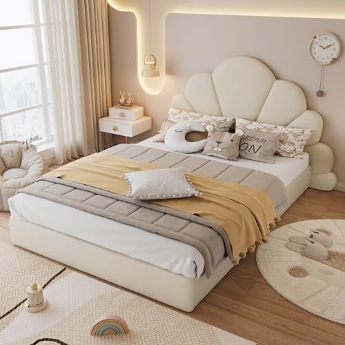 Upholstered Bed with Petal Headboard, Modern Bed Frame with Slatted Frame, Velvet, No Mattress (140x200cm) von UATARU