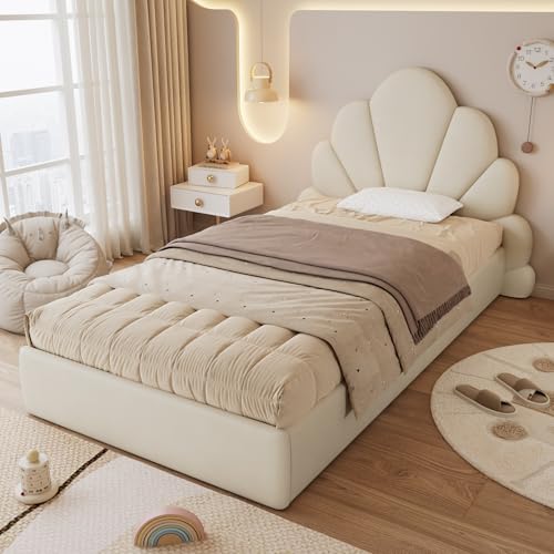 Upholstered Bed with Petal Headboard, Modern Bed Frame with Slatted Frame, Velvet, No Mattress (90x200cm) von UATARU