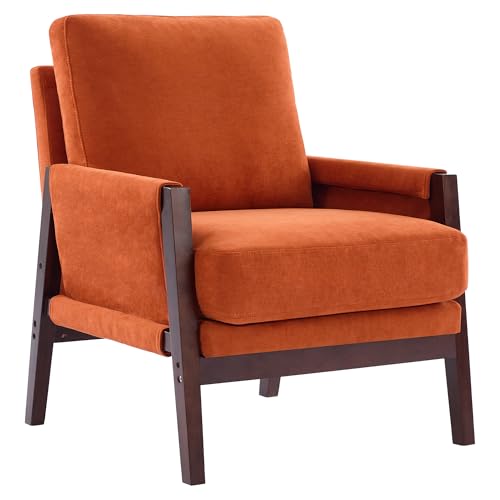 UATARU Upholstered Chair Chenille Fabric Wood Frame Armchair Relaxing Chair for Living Room Bedroom Office (Orange) von UATARU