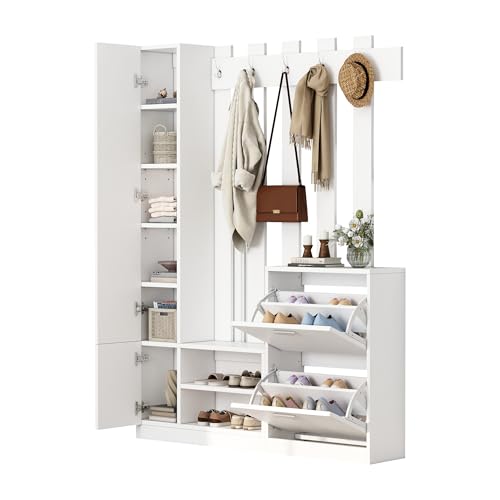 UATARU Wardrobe Set with Mirror, Hallway Coat Rack with Shoe Cabinet, 5 Hooks for Hallway Entrance Area UATARU Wardrobe Set with Mirror, Hallway Coat Rack with Shoe Cabinet, 5 Hooks for Hallway Entrance Area von UATARU