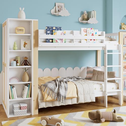 Etagenbett für 2 Kinder, 90 x 200 cm, Holz-Kinder-Hochbett mit Stauraum und Kleiderschrank, Doppelbett mit Treppe Bettkasten Lattenrost und Rausfallschutz Etagenbett für 2 Kinder, 90 x 200 cm, Holz-Kinder-Hochbett mit Stauraum und Kleiderschrank, Doppelbett mit Treppe Bettkasten Lattenrost und Rausfallschutz von UAlienva