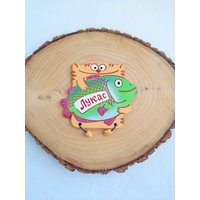 Personalisierte Keramik Küche Kühlschrankmagnet Katze Mit Fisch, Custom von UAsouvenir