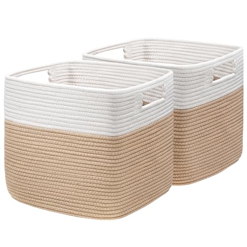 UBBCARE Kallax Aufbewahrungswürfel, 33 x 38 x 33 cm, Baumwollseilkorb für Regale, Spielzeug, Bücher, Würfel, Aufbewahrungsbehälter mit Griffen, gewebter Aufbewahrungskorb zum Organisieren, Weiß und UBBCARE Kallax Aufbewahrungswürfel, 33 x 38 x 33 cm, Baumwollseilkorb für Regale, Spielzeug, Bücher, Würfel, Aufbewahrungsbehälter mit Griffen, gewebter Aufbewahrungskorb zum Organisieren, Weiß und von UBBCARE