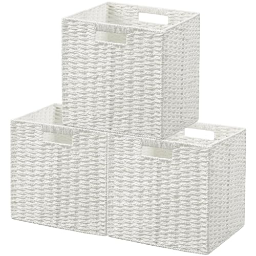 UBBCARE Weidenkorb, 28 x 27 x 27,9 x 27,7 cm, gewebte Papierseil-Aufbewahrungskörbe für Regale, faltbarer Würfel-Aufbewahrungskorb mit Griff, Aufbewahrungskorb für Organisation und Dekoration, Weiß, 3 UBBCARE Weidenkorb, 28 x 27 x 27,9 x 27,7 cm, gewebte Papierseil-Aufbewahrungskörbe für Regale, faltbarer Würfel-Aufbewahrungskorb mit Griff, Aufbewahrungskorb für Organisation und Dekoration, Weiß, 3 von UBBCARE