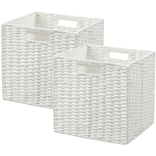 UBBCARE Weidenkorb, 28 x 28 x 26 cm, gewebte Papierseil-Aufbewahrungskörbe für Regale, faltbarer Würfel-Aufbewahrungskorb mit Griff, Aufbewahrungskorb für Organisation und Dekoration, Weiß, 2 Stück UBBCARE Weidenkorb, 28 x 28 x 26 cm, gewebte Papierseil-Aufbewahrungskörbe für Regale, faltbarer Würfel-Aufbewahrungskorb mit Griff, Aufbewahrungskorb für Organisation und Dekoration, Weiß, 2 Stück von UBBCARE