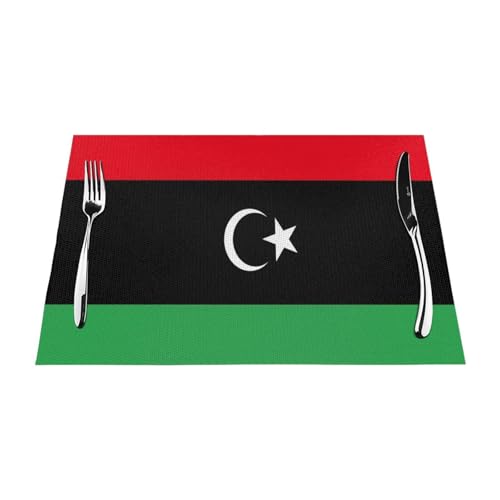 Tischsets 2Er-Set Hitzebeständige Waschbare Und rutschfeste PVC-Tischsets Gewebtes Vinyl Für Esstisch (Libyen-Flaggendruck) von UBBVPKY