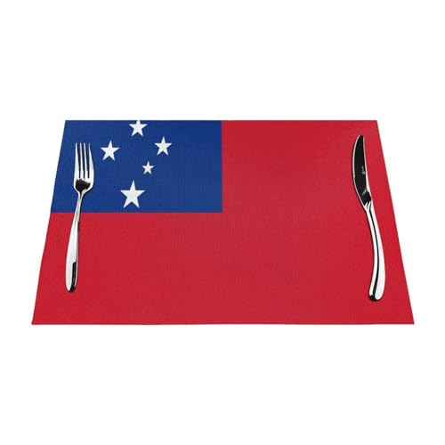 Tischsets 4Er-Set Hitzebeständige Waschbare Und rutschfeste PVC-Tischsets Gewebtes Vinyl Für Esstisch (Samoa-Flaggendruck) von UBBVPKY
