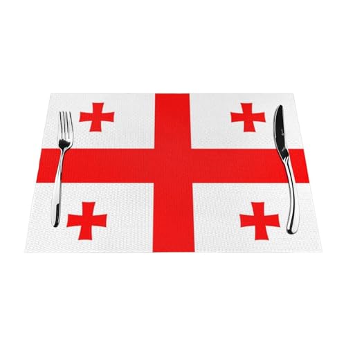 Tischsets 4Er-Set Waschbar Hitzebeständig rutschfest Gewebtes PVC Tischsets Mit Georgia-Flaggendruck Waschbare Essmatten Für Küche Esszimmer Restaurant (45X30Cm) von UBBVPKY