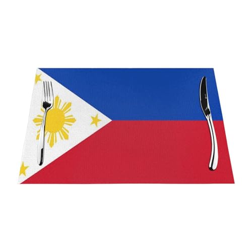 Tischsets 4Er-Set Waschbar Hitzebeständig rutschfest Gewebtes PVC Tischsets Mit Philippinischem Flaggendruck Waschbare Für Küche Esszimmer Restaurant (45X30Cm) von UBBVPKY