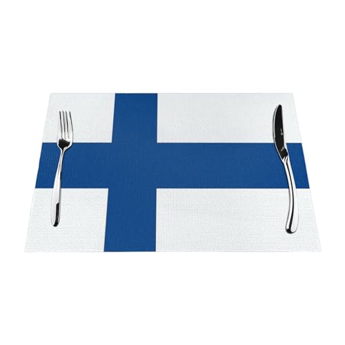 Tischsets 8Er-Set Hitzebeständige Waschbare Gewebte PVC-Tischsets Für Den Esstisch rutschfeste Küchentischsets Mit Finnland-Flaggendruck Leicht Zu Reinigen Tischsets 8Er-Set Hitzebeständige Waschbare Gewebte PVC-Tischsets Für Den Esstisch rutschfeste Küchentischsets Mit Finnland-Flaggendruck Leicht Zu Reinigen von UBBVPKY