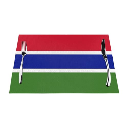 Tischsets 8Er-Set Hitzebeständige Waschbare Und rutschfeste PVC-Tischsets Gewebtes Vinyl Für Esstisch (Gambia-Flaggendruck) von UBBVPKY