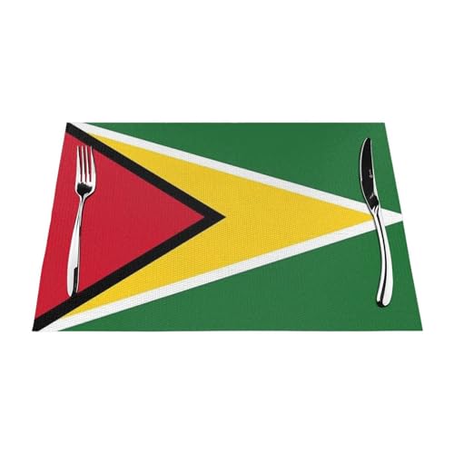 Tischsets 8Er-Set Hitzebeständige Waschbare Und rutschfeste PVC-Tischsets Gewebtes Vinyl Für Esstisch (Guyana-Flaggendruck) von UBBVPKY