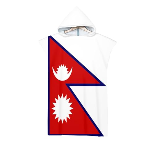 UBBVPKY Mikrofaser-Surfponcho-Handtuch Mit Kapuze Bademantel Zum Schwimmen Strand Tauchen Umkleidemantel Mit Nepal-Flaggen Für Erwachsene Damen Und Herren Übergroßer Bademantel von UBBVPKY