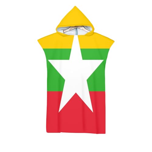 UBBVPKY Mikrofaser-Surfponcho-Handtuch Mit Kapuze Bademantel Zum Schwimmen Und Umziehen Am Strand Bademantel Mit Myanmar-Flaggen Für Erwachsene Damen Und Herren Übergroßer Bademantel von UBBVPKY