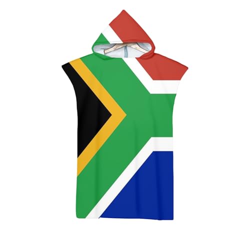 UBBVPKY Mikrofaser-Surfponcho-Handtuch Mit Kapuze Bademantel Zum Schwimmen Und Umziehen Am Strand Bademantel Mit Südafrikanischer Flagge Für Erwachsene Damen Und Herren Übergroßer Bademantel von UBBVPKY