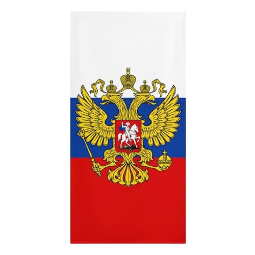 UBBVPKY Strandtuch – Neuartiger Aufdruck Der Flagge Der Republik Russland Mit Nationalemblem Mikrofaser Großes Badetuch Für Erwachsene Saugfähig Sandfrei Schnelltrocknend Stranddecke 150×180Cm von UBBVPKY