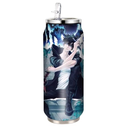 UBBY Solo Leveling Edelstahl Wasserflasche 500 ml Hochklappbare Sport flaschen aus Dorothy Gale Edelstahl mit Strohhalm Lustige Cartoon Design für Kinder und Erwachsene (Stuhl) von UBBY