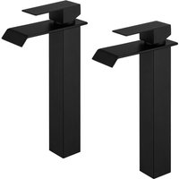 2 x Badarmatur Schwarz Waschbecken Armatur Mischbatterie Bad mit Wasserfallform Einhandmischer Waschtischarmatur Schwarzer Wasserhahn fürs Badzimmer von UBEEGOL