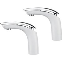 2er Weiß Chrom Badarmatur Waschtischarmatur Hochdruck Wasserhahn Bad Armatur Waschbecken Mischbatterie Einhebelmischer f. Badezimmer von UBEEGOL