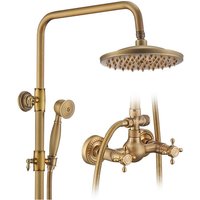 Duscharmatur Retro Klassische Doppelgriff Duschsäule in Gold Verstellbares Duschsystem mit 20 Schwenkduschkopf Duschset Regendusche mit Regendusche Duscharmatur Retro Klassische Doppelgriff Duschsäule in Gold Verstellbares Duschsystem mit 20 Schwenkduschkopf Duschset Regendusche mit Regendusche von UBEEGOL