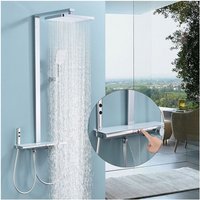 Ubeegol - Thermostat-Duschsäule chromiertes Duschsystem mit weißem Ablagebrett Duschset mit Badewannenmischer für das Badezimmer 4 Funktionen von UBEEGOL