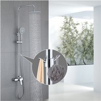 Duscharmatur Regendusche, Duschsystem Duschset mit Haken, Duschsystem Duschstange Regendusche 3 Funktionen eckig 900 mm – 1300mm, Chrom von UBEEGOL