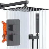 Ubeegol - Duschsystem mit Thermostat Unterputz Duschsäule Regenduschkopf Schwarz Unterputz Duscharmatur mit verdecktem Thermostat aus Messing von UBEEGOL