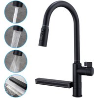 Ubeegol - Küchenarmatur Schwarz – Wasserfall-Küchenhahn mit 360° Drehung, Herausziehbare 3-Strahl-Dusche, Temperaturregler, Messingkörper Ubeegol - Küchenarmatur Schwarz – Wasserfall-Küchenhahn mit 360° Drehung, Herausziehbare 3-Strahl-Dusche, Temperaturregler, Messingkörper von UBEEGOL