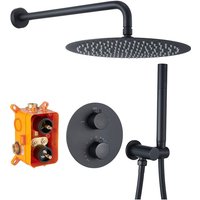 Unterputz Duschsystem mit Thermostat Schwarz Regendusche Duschset Duscharmatur Badezimmer Rund Kopfbrause 30 Handbrause Duschsystem Messingkörper von HOMELODY