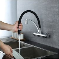 Ubeegol - Wasserhahn Küche Schwarz Küchenarmatur Wandarmatur 180° Drehbar Messing Spültischarmatur mit brause Armatur für Küche von UBEEGOL