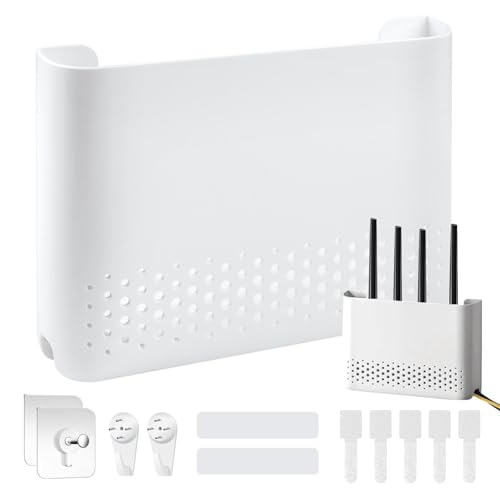 UBERMing Router Schrank Wandmontage, Router Box Verstecken WLAN Box Aufbewahrungsbox Regal, WiFi Kasten mit 2 Bilderhaken Selbstklebend 2 Spurlosen Kleber 2 Spurenlose Wandhaken, 25.6 x17 x 5.4 cm UBERMing Router Schrank Wandmontage, Router Box Verstecken WLAN Box Aufbewahrungsbox Regal, WiFi Kasten mit 2 Bilderhaken Selbstklebend 2 Spurlosen Kleber 2 Spurenlose Wandhaken, 25.6 x17 x 5.4 cm von UBERMing