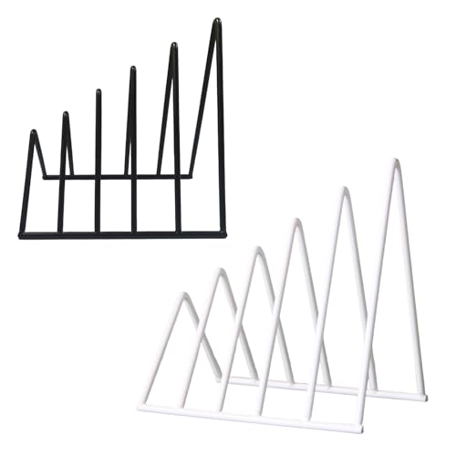 UBETTER Zeitungsständer Metall 2 Stück, Magazinständer Gold, 5 Steckplätze Dreieck Desktop-Bücherregal, Schallplattenständer Modern, Zeitungshalter für Büro, CD, Magazin(Weiß & Schwarz) von UBETTER