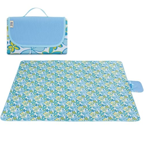 UBETTER Picknickdecke übergroße, 195x200cm Campingdecke, wasserdichte, Faltbare, Stranddecke, Campingzubehör mit Rucksackdecke für 6 bis 8 Erwachsene, Parks, Innenräume, Wanderausflüge(Blau) von UBETTER