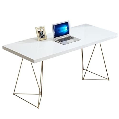Büroschreibtisch, moderner, leichter Luxus-PC-Laptop-Schreibtisch, minimalistischer Schreibtisch für Zuhause und Schlafzimmer mit goldenem Metallrahmen und weißem Desktop, 1,0/1,2/1,4/1,6/1,8 m P von UBFSNKVX