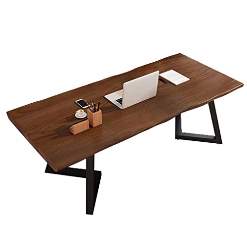 UBFSNKVX Schreibtisch aus natürlichem Massivholz, Computertisch/Konferenztisch für das Heimbüro, 5 cm Dicke Tischplatte und Beine mit Metallrahmen von UBFSNKVX