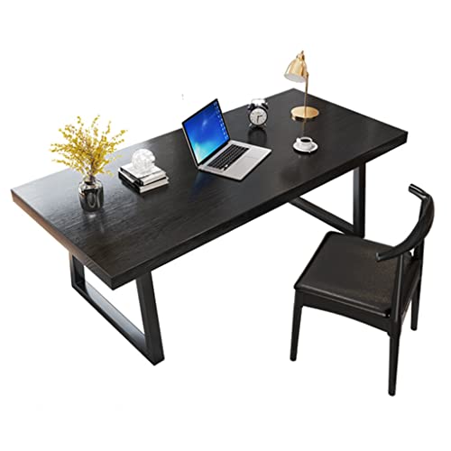 UBFSNKVX Schreibtisch- und Stuhlset aus schwarzem Kiefernholz, einfacher Computertisch aus massivem Holz mit Metallbeinen, Verwendung im Arbeitszimmer, im Büro von UBFSNKVX