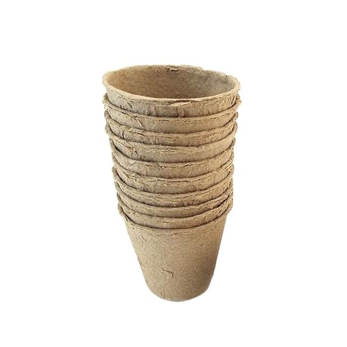 UBOHUZ Abbaubare Anzuchttöpfe 10/20/30 Stück Blumentöpfe Torfpflanztöpfe Biologisch abbaubarer Pappbecher 8x8cmx5.5cm for Pflanzenstarter-Starttablett(Light Brown-10PCS) von UBOHUZ
