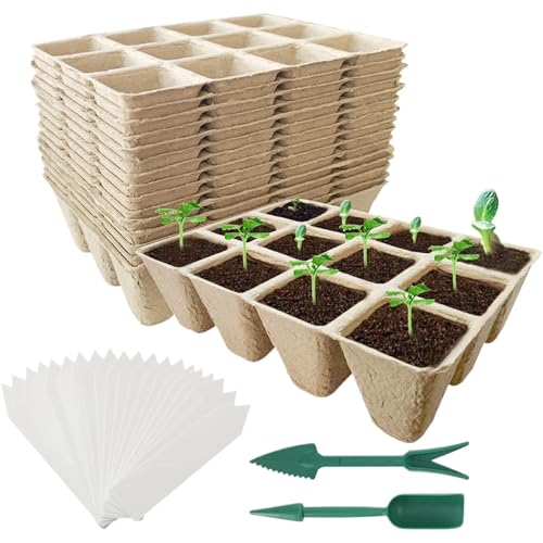 UBOHUZ Abbaubare Anzuchttöpfe 10/50 stücke Samen Starter Tablett Pflanzen Wachsen Tablett Abbaubar Sämling Keimung Starter Tablett for Blume Gemüse(Brown-50pcs) von UBOHUZ