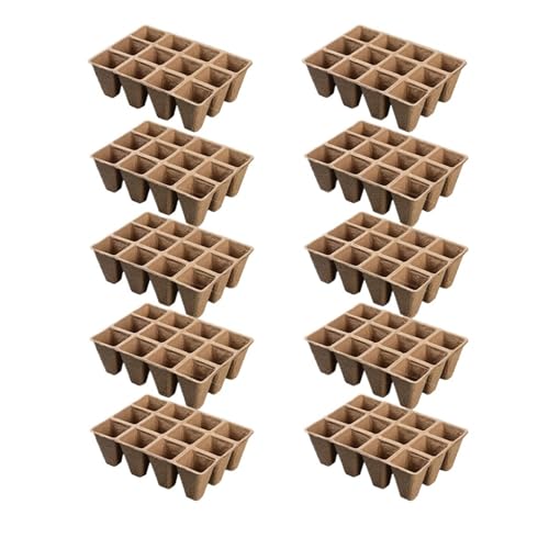 UBOHUZ Abbaubare Anzuchttöpfe 10 Stück 12 Gitter Sämlingstablett Biologisch abbaubare Pflanzbehälter Kindergarten Garten Pflanzer Blumentopf Starter Trays von UBOHUZ
