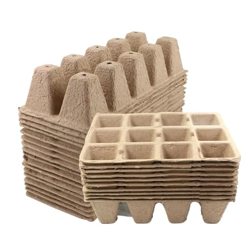 UBOHUZ Abbaubare Anzuchttöpfe 10 loch/12 Loch Biologisch Abbaubar Sämlinge Box for Samen Keimen Tablett Garten Gewächshaus Pflanzen Transplantation Wachsen Topf(12 Hole-Large) von UBOHUZ